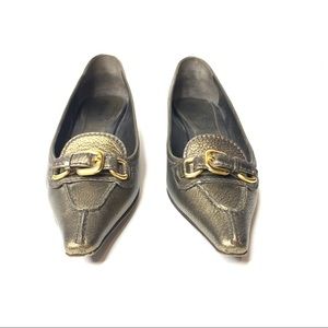 Prada Gold Metallic Pointed Toe Flats